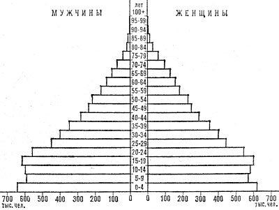 Возрастно-половая пирамида населения Чили. 1980