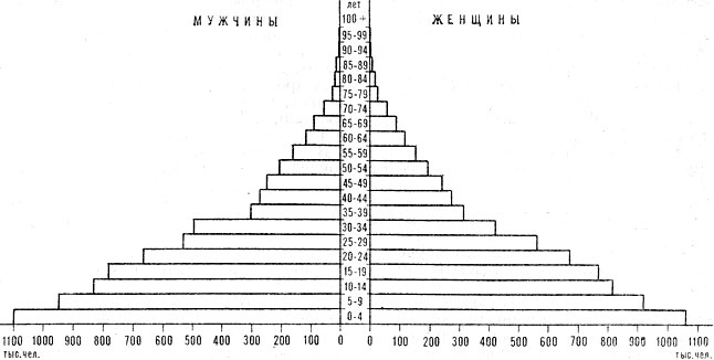 Возрастно-половая пирамида населения Венесуэлы. 1979