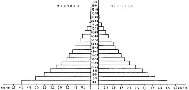 Возрастно-половая пирамида населения Вьетнама. 1980