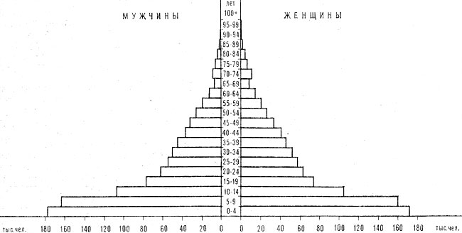 Возрастно-половая пирамида населения НДРЙ. 1977