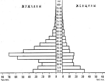Возрастно-половая пирамида населения ОАЭ. 1975